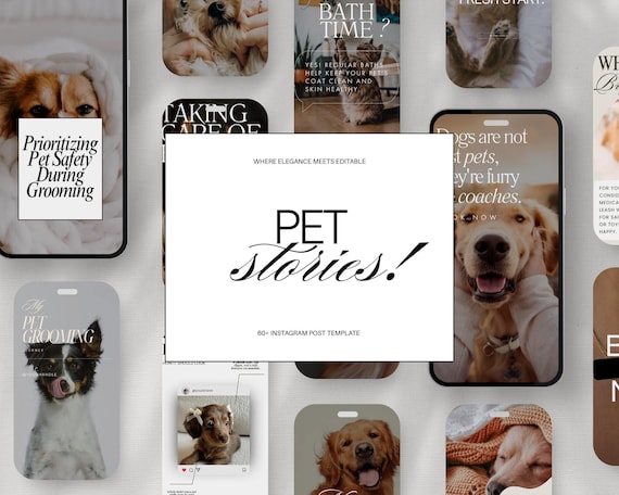 100+ Pets & Animal Instagram Stories Templates, Editable Canva Reel Covers, Dog Cat Pet Lover, Vet Social Media Branding,Editable Canva Post