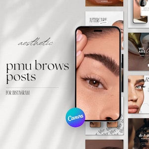Microblading PMU Brows Instagram Template, Permanent Makeup Artist Posts, PMU Brows Templates,  Microshading, PMU Social Media Canva Post