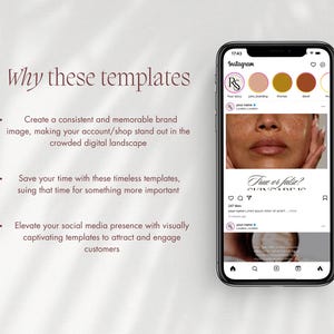 May include: A phone screen displaying an Instagram post with a pink, brown, and orange color scheme. The post features a photo of a person's face and the text "True or false? Skincare".