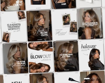 Luxury Hair Salon Instagram Templates for Hairstylists & Beauty Business Viral Social Media Marketing Hair Extension Canva Post Bundle