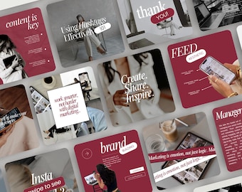 Plantillas de Instagram para administradores de redes sociales, plantillas de agencias de marketing audaces, plantillas modernas rojas de Canva, marketing digital, plantilla estética