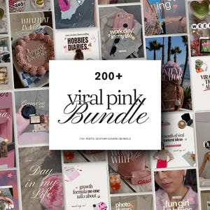 Pink Instagram template bundle for content creators featuring aesthetic scrapbook layouts, Pinterest-inspired designs, trendy iOS styling, and matching Canva posts and reels for personal branding and social media growth.