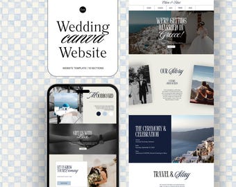 Elegant Canva Wedding Website Template, Aesthetic Wedding Online Invitation,Destination Wedding, Greece Theme,Editable Blue & White Template
