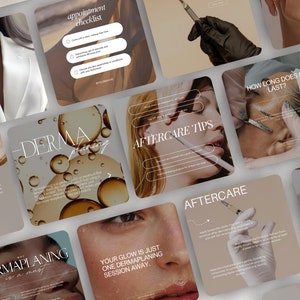 Plantillas para publicaciones de Instagram sobre dermaplaning, redes sociales de clínicas de cuidado de la piel (Canva) imagen 1