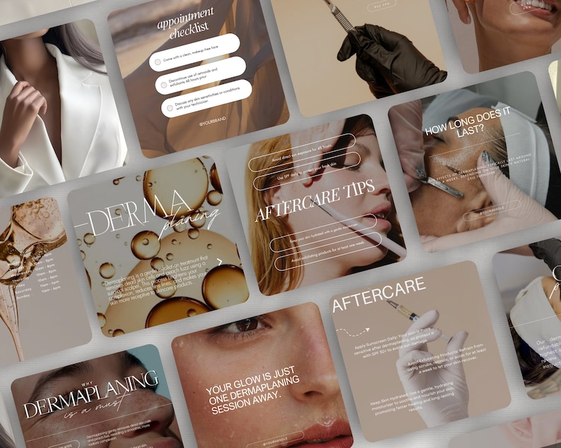Plantillas para publicaciones de Instagram sobre dermaplaning, redes sociales de clínicas de cuidado de la piel (Canva) imagen 1