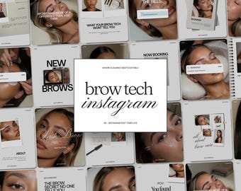 Virale Instagram-Vorlagen für Augenbrauen-Techniken: Social-Media-Posts für Augenbrauenlaminierung, Färben, Wachsen, Salons, trendige Scrapbook- und PMU-Brow-Artist-Canva-Post-Bundle