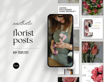 100+ Florist Business Instagram Templates, Flower Shop Social Media Posts, Flower Business Instagram Canva Branding, Wedding Florist Insta