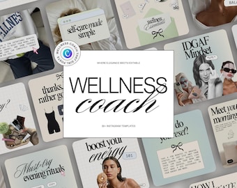Wellness Coach Instagram Post Templates for That Girl Social Media Coaching Editable Canva Wellness Posts Self Care Scrapbooking Post Health
