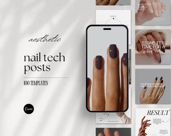 100 Nail Tech Social Media Templates for Instagram, Nail Artist Instagram Post, Manicure Beauty, Nail Tech Post,Aesthetic Instagram Branding