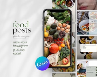 Food Instagram Template bundle, Food Blogger Canva Template, Dietician Instagram Posts, Nutrition Social Media Marketing, Canva Templates