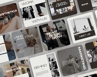 Social Media Manager Instagram Templates, Black & White Digital Marketing Templates, Editorial Templates Canva, Modern Marketing Agency