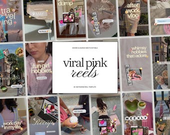 Viral Instagram Reels Templates for Pink Aesthetic Instagram TikTok Faceless Marketing Trendy Content Creator UGC iOS Canva Video Bundle