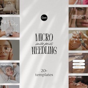 Microneedling Instagram Post Templates, Esthetician Social Media, Facial Treatment Template, Skincare, Med Spa, Microneedling Canva Posts