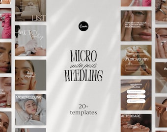 Microneedling Instagram Post Templates, Esthetician Social Media, Facial Treatment Template, Skincare, Med Spa, Microneedling Canva Posts