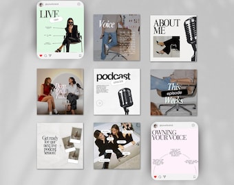 Podcast Instagram Templates, Podcast Post, Canva Templates, Bold Pink Podcast Social Media Branding, Coach Instagram Template, Marketing
