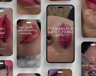Lip Blush Instagram Templates, PMU Social Media Posts, Permanent Makeup Artist Instagram, Lip Tattoo Instagram, Canva Templates, PMU Artist