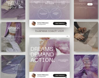 Business Coach Instagram Post Templates, Purple Aesthetic, Social Media Marketing Agency & Social Media Manager Branding, Mindset Coach
