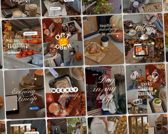 Trendy Fall Instagram Templates for Content Creators Influencer UGC Viral Digital Marketing SMM iOS Autumn Aesthetic Brown Canva Bundle