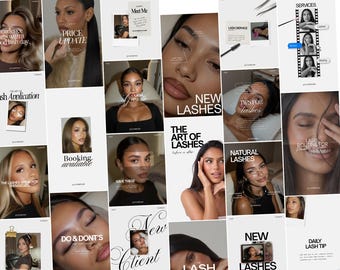 Pacchetto di oltre 100 modelli Instagram per lash artist di lusso e aziende del settore bellezza, per post sui social media, marketing digitale e post su Canva.