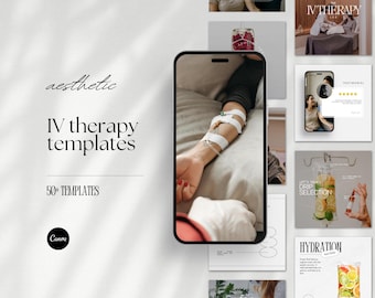 IV Therapy Instagram Posts Templates, IV Drip and Hydration Social Media Templates, IV Cocktail Drip & Nurse Injector Canva Branding Posts