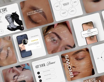 Brow Tech Instagram Post Templates, Brow Lamination Social Media Posts, Eyebrow Instagram Canva Branding, Brow Threading Canva Posts, PMU