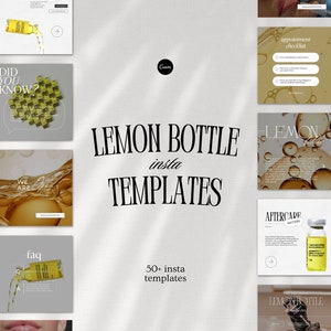 Lemon Bottle Instagram Templates Canva Posts, Fat Dissolving Instagram Posts, Weight Loss Templates, Lemon Bottle Social Media, Branding