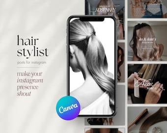 Hairstylist Instagram Post Templates, Hair Salon Social Media Branding (Editable Canva)