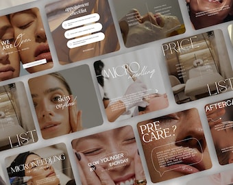 Microneedling Instagram Post Templates, Esthetician Social Media, Facial Treatment Template, Skincare, Med Spa, Microneedling Canva Posts