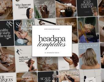 Head Spa Instagram Templates for Massage Therapist Social Media Posts, Scalp Treatment Salon Spa Marketing, Hair Salon Canva Bundle