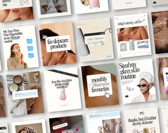 Plantillas para publicaciones de Instagram sobre cuidado de la piel para esteticistas, centros de estética, dermatólogos e influencers. Crea un look impactante en redes sociales con estilo de álbum de recortes editable en Canva.