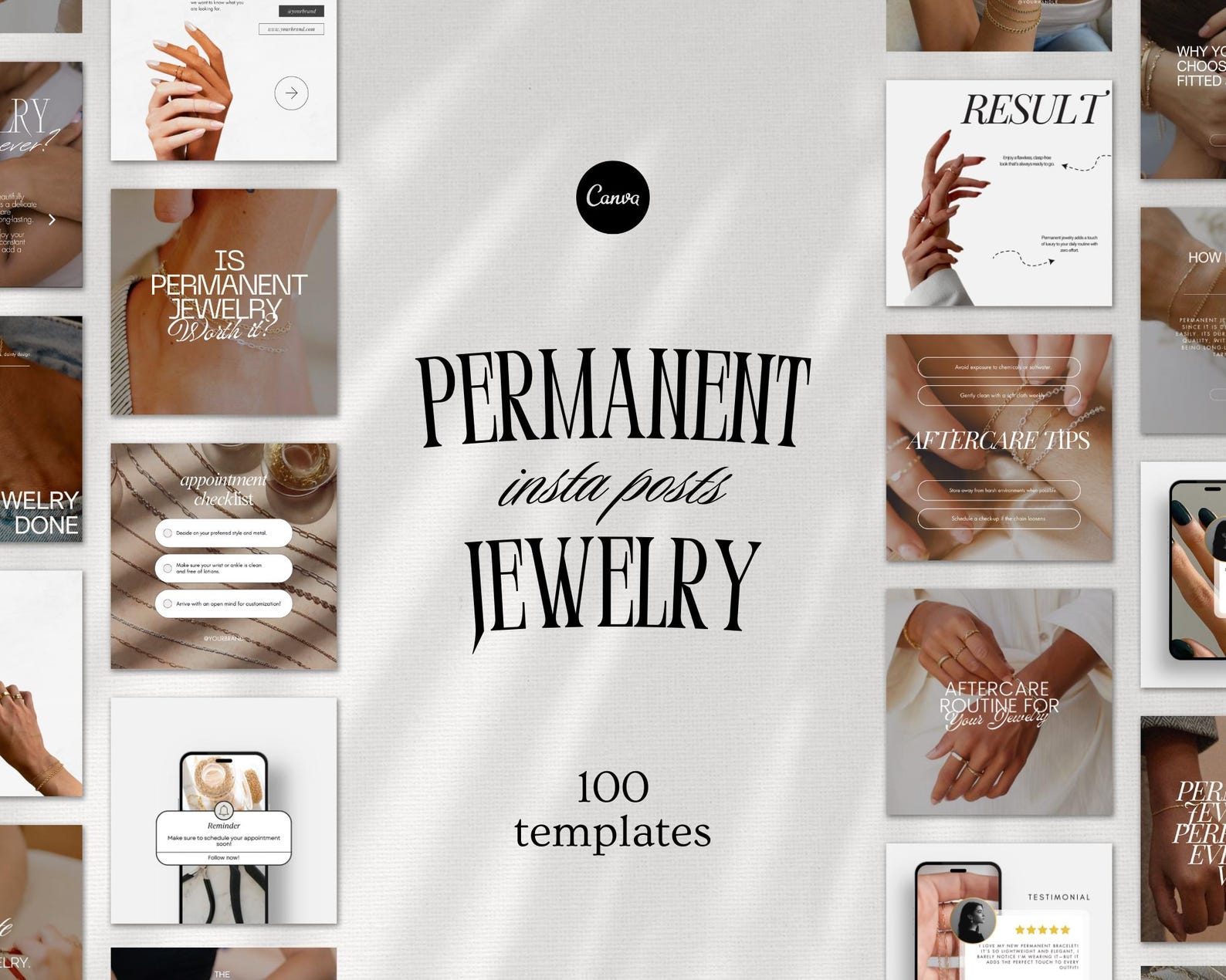 100 Editable Permanent Jewelry Instagram Posts Template, Aesthetic ...