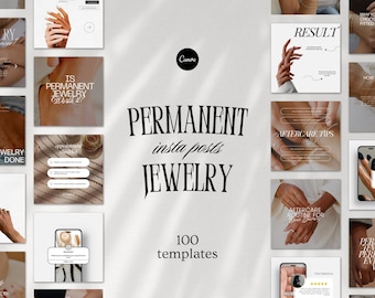 100 Editable  Permanent Jewelry Instagram Posts Template, Aesthetic Permanent Jewelry Social Media Branding, Luxury Canva Templates, Jewelry