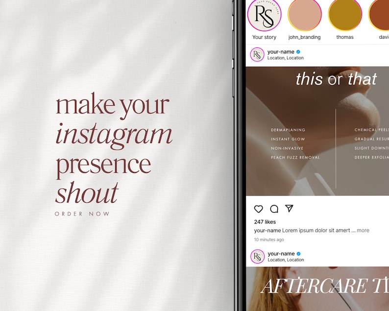 Plantillas para publicaciones de Instagram sobre dermaplaning, redes sociales de clínicas de cuidado de la piel (Canva) imagen 5