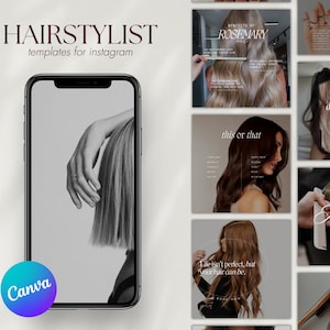 Hairstylist Instagram Post Templates , Hairstylist Social Media Branding, Hair Salon Posts, Hair Care and Wig Editable Canva Templates
