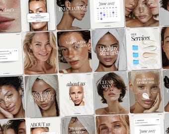 Skincare Instagram Templates for Esthetician & Beauty Business Medspa Minimalist Canva Social Media Posts Editorial Aesthetic Branding