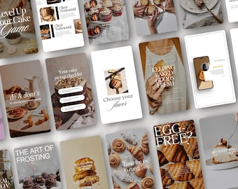 Plantillas para historias de Instagram de panaderías, publicaciones editables en Canva (descarga digital)