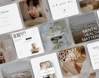 Modelos para Instagram de Terapeutas, Postagens de Psicólogos em Mídias Sociais, Modelos Editáveis para Canva sobre Saúde Mental, Negócios de Aconselhamento, Branding de Terapia