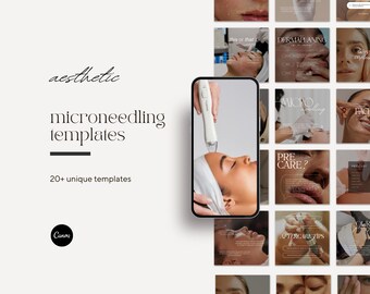 Microneedling Instagram Post Templates, Skincare Clinic Social Media (Canva)