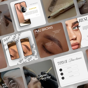 Microblading PMU Brows Instagram Template, Permanent Makeup Artist Posts, PMU Brows Templates,  Microshading, PMU Social Media Canva Post