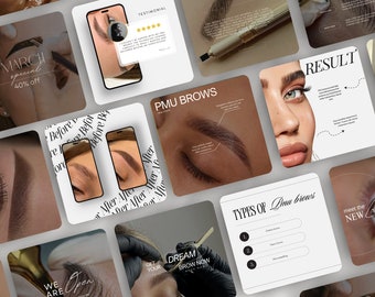 Microblading PMU Brows Instagram Template, Permanent Makeup Artist Posts, PMU Brows Templates,  Microshading, PMU Social Media Canva Post