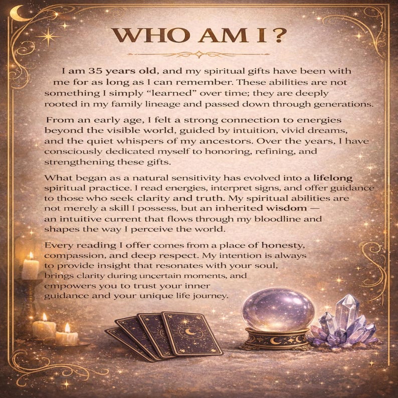 About the tarot reader, intuitive psychic with ancestral spiritual gifts, professional tarot guidance and life insight