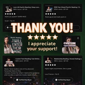 Verified Etsy buyer reviews for tarot readings, five star psychic reading feedback, trusted tarot reader shop
