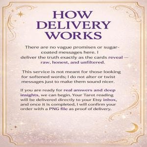 How tarot reading delivery works, raw honest unfiltered tarot messages, same hour Etsy inbox delivery explanation