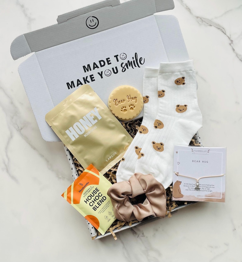 Send a hug. Post a hug. Hug in a box. Send a Bear Hug. Bear hug letterbox gift. Sending hugs. Sympathy letterbox gift. Uk seller The Big Bear Hug Box