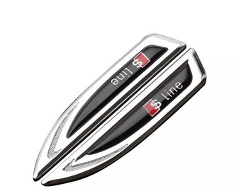 2x Für Audi S-line WING Dolch Logo Aufkleber Emblem Kotflügel Abzeichen Auto Silver