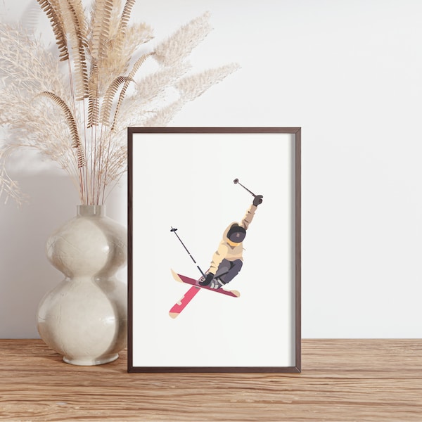 Ski jump. Minimalistic extreme sport art. Digital print - Green