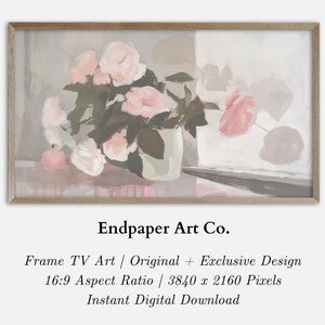 Neutral pink floral still life frame tv art | Instant Digital Download for 16:9 Samsung, HiSense Canvas + LG Frame TV | digital wallpaper