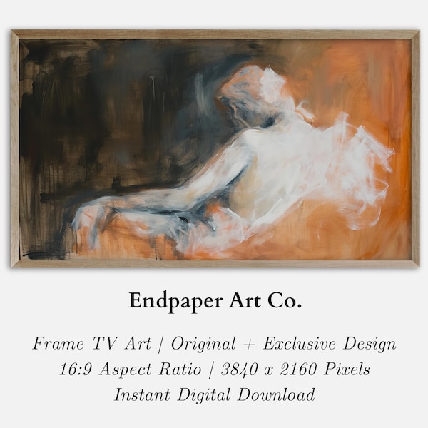 Abstract Nude Figure Frame TV Art - Instant Digital Download for 16:9 Samsung & LG Frame TV - burnt orange and black minimalist frame tv art