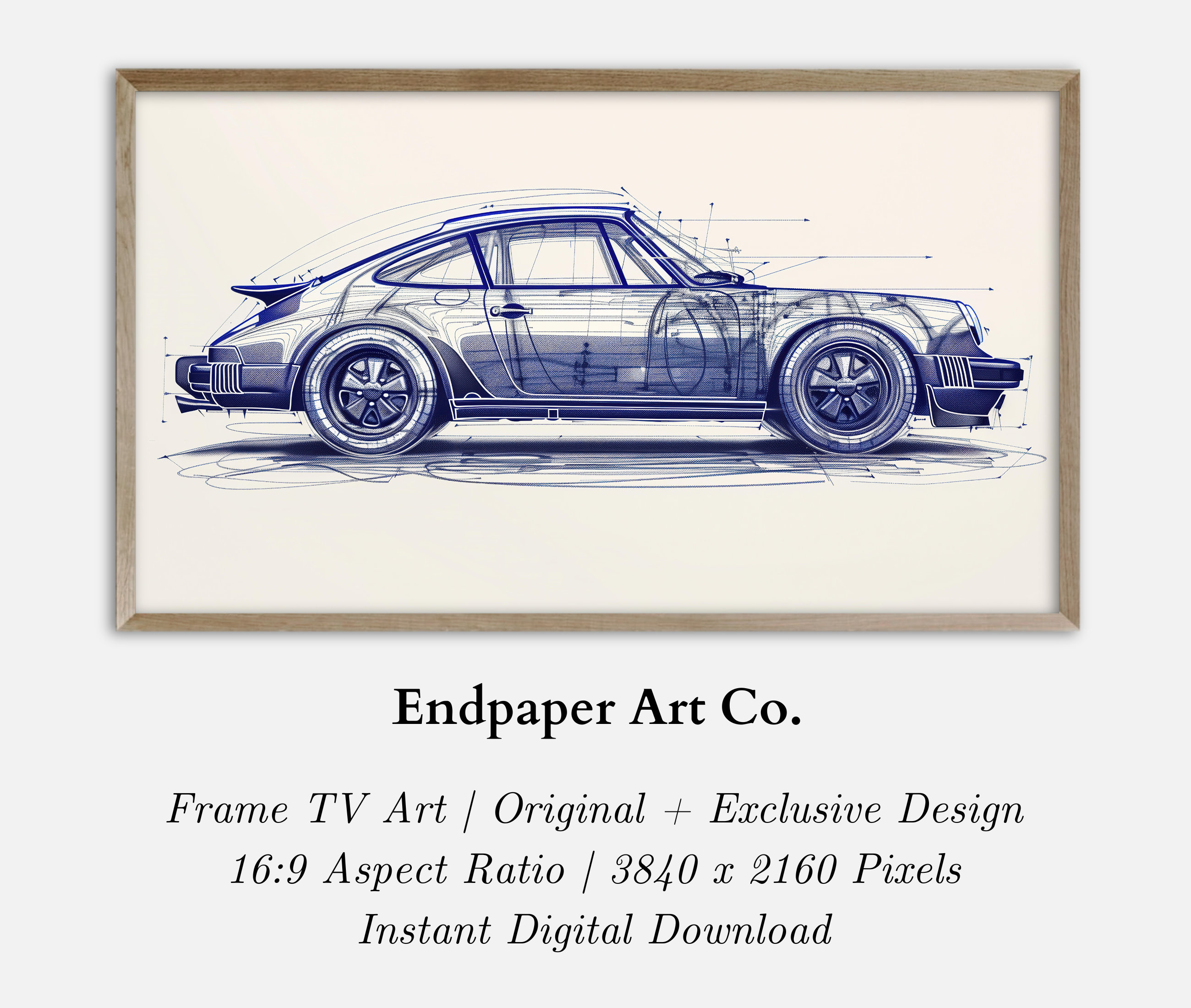 Porsche 911 Blueprint Art: Frame TV Digital Download