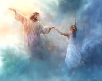 A Dance with God, Christian Art, Jesus Christ Dancing with Ballerina, Jesus Dances with Woman, Jesus and Woman Painting, Digital Jesus Art